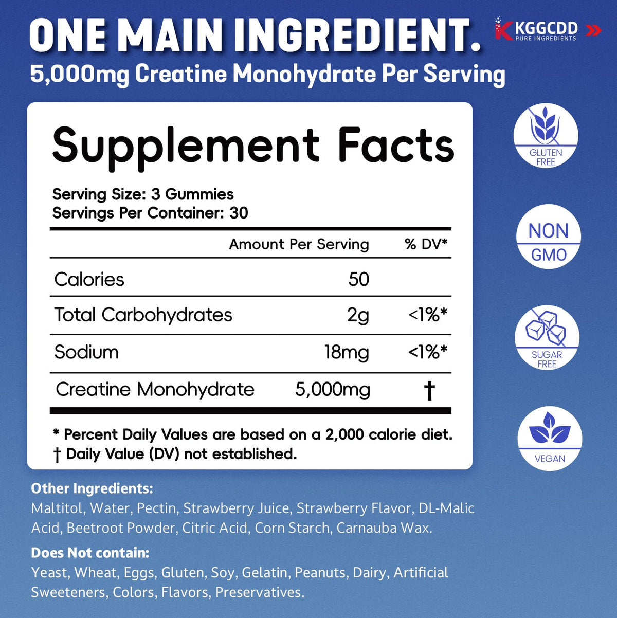 KGGCDD 99.99% Creatine Monohydrate Gummies for Men & Women, 5,000mg Tasty Creatine Gummies for Muscle Strength, Endurance, Recovery & Sugar Free, Gluten-Free, Vegan, Non-GMO, 90 Count KGGCDDBuy Supplements Australia