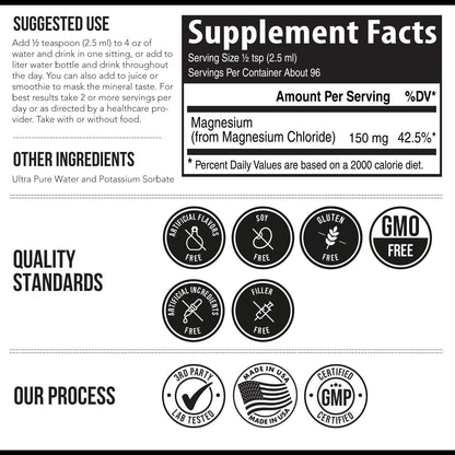 Liquid Magnesium | 8 oz - Ionic Magnesium Chloride, Highest & Fastest Absorption - Calm Mood, Sleep, Muscle Cramps & Spasms, Natural Laxative – Vegan, Glass Bottle (96 Servings) Triquetra HealthBuy Supplements Australia
