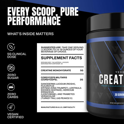 VEDGE Nutrition Creatine + | Vegan Plant-Based Creatine Monohydrate Powder | Energy, Performance & Function | Ergogenic Aids for Athletes | Unflavored, 30 Servings VEDGEBuy Supplements Australia