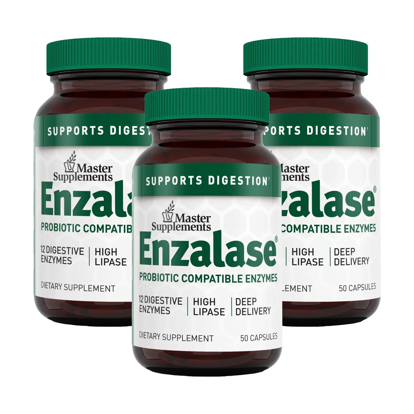 Master Supplements Enzalase - 50 Capsules, Pack of 3 - Probiotic Compatible Enzymes - Provides Digestive Boost + Gas & Bloating Relief - Gluten Free - 150 Total Servings ENZALASE buy supplements Au