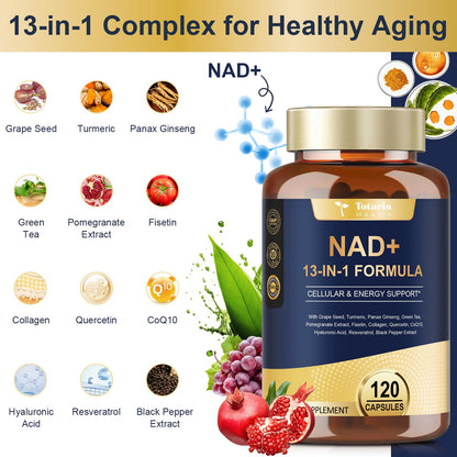 Totaria NAD Supplement for Women Men with nicotinamide riboside resveratrol,Quercetin, Betaine Boost NAD+ Levels NAD Plus Supplement for Anti Aging, Energy, Immune, Focus 120 Capsules TotariaBuy Supplements Australia