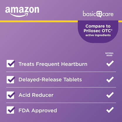 Amazon Basic Care Omeprazole Delayed Release Tablets 20 mg, Acid Reducer, treats frequent heartburn,, Cream, Regular, 42 Count (Pack of 1), 42 Count, Amazon Basic Care buy supplements Au