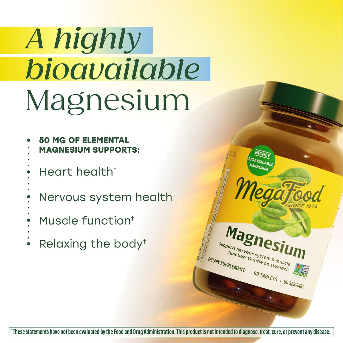 Megafood Magnesium Supplement with Fermented Magnesium Glycinate - Chelated - Supports Heart & Nervous System - Vegan Gluten-Free Non-GMO Kosher - Made Without 9 Food Allergens - 90 Tablets MegaFoodBuy Supplements Australia