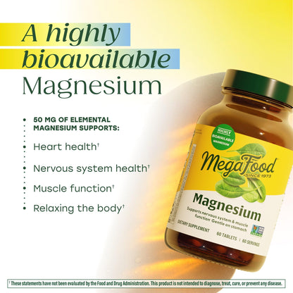 Megafood Magnesium Supplement with Fermented Magnesium Glycinate - Chelated - Supports Heart & Nervous System - Vegan Gluten-Free Non-GMO Kosher - Made Without 9 Food Allergens - 90 Tablets MegaFoodBuy Supplements Australia
