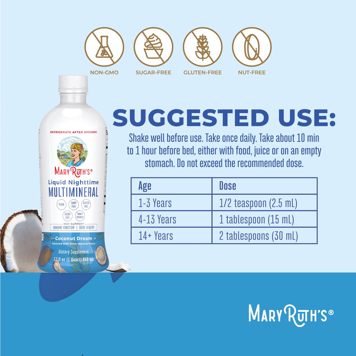 MaryRuth Organics Liquid Nighttime Multimineral | No Melatonin | Bedtime Routine | Magnesium Citrate | Calcium | Zinc | Vitamin D3| Available in 4 Flavors - Vegan | Sugar Free | Gluten Free | 32 Oz MARYRUTH'SBuy Supplements Australia