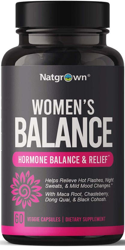 Natgrown Hormone Balance for Women PMS & Menopause Supplement for Fertility Hormonal & Menstrual Support, Helps Relief Hot Flashes - Maca Root, Vitex, Dong Quai & Black Cohosh Complex -Vegan Capsules NatgrownBuy Supplements Australia