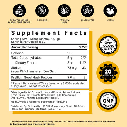 ColonBroom Psyllium Husk Powder with Stevia (Tropical Fruits) - Colon Cleanse for Bloating Relief & Gut Health - Colon Broom Fiber Powder Drink - Vegan Fiber Powder Stevia Supplement, 100 Servings ColonBroomBuy Supplements Australia