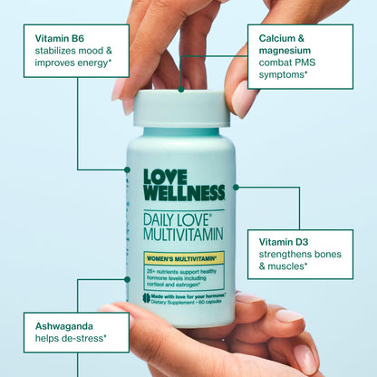 Love Wellness Daily Love Multivitamin for Women | Supports Energy, Cortisol, Immune Health, Stress Relief, & PMS | Complete with Vitamin D, C, Iron, Calcium, Zinc, & Biotin, Magnesium | 60 Count Love WellnessBuy Supplements Australia