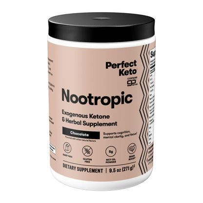 Perfect Keto Nootropic Brain Support, Caffeine Free Focus and Energy Supplement with Alpha Lipoic Acid, L Theanine, Ginkgo Biloba, Alpha GPC, MCT's, Collagen, Ketones, Chocolate Drink Mix, 15 Servings Perfect KetoBuy Supplements Australia