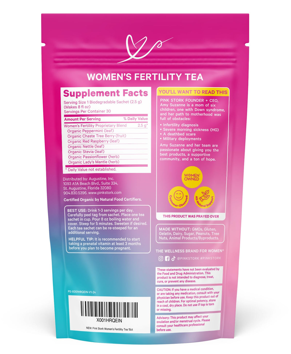 Pink Stork Organic Fertility Tea for Women | Fertility Supplements for Women with Chaste Tree Berry (Vitex) + Red Raspberry Leaf | Hormone Balance Herbal Tea for Conception Support | USDA Organic, Caffeine Free - Sweet Mint, 15 Sachets Pink StorkBuy Supplements Australia