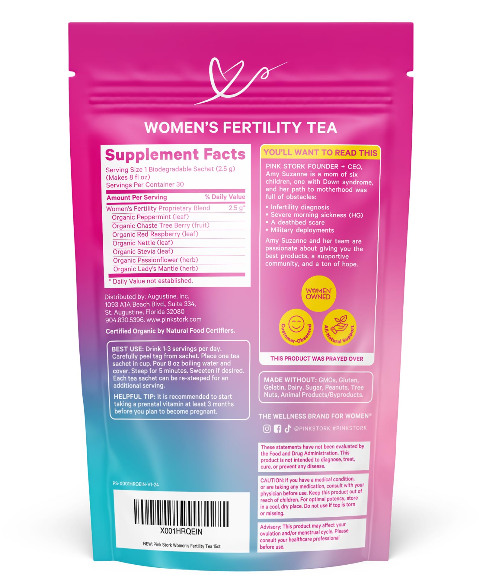 Pink Stork Organic Fertility Tea for Women | Fertility Supplements for Women with Chaste Tree Berry (Vitex) + Red Raspberry Leaf | Hormone Balance Herbal Tea for Conception Support | USDA Organic, Caffeine Free - Sweet Mint, 15 Sachets Pink StorkBuy Supplements Australia