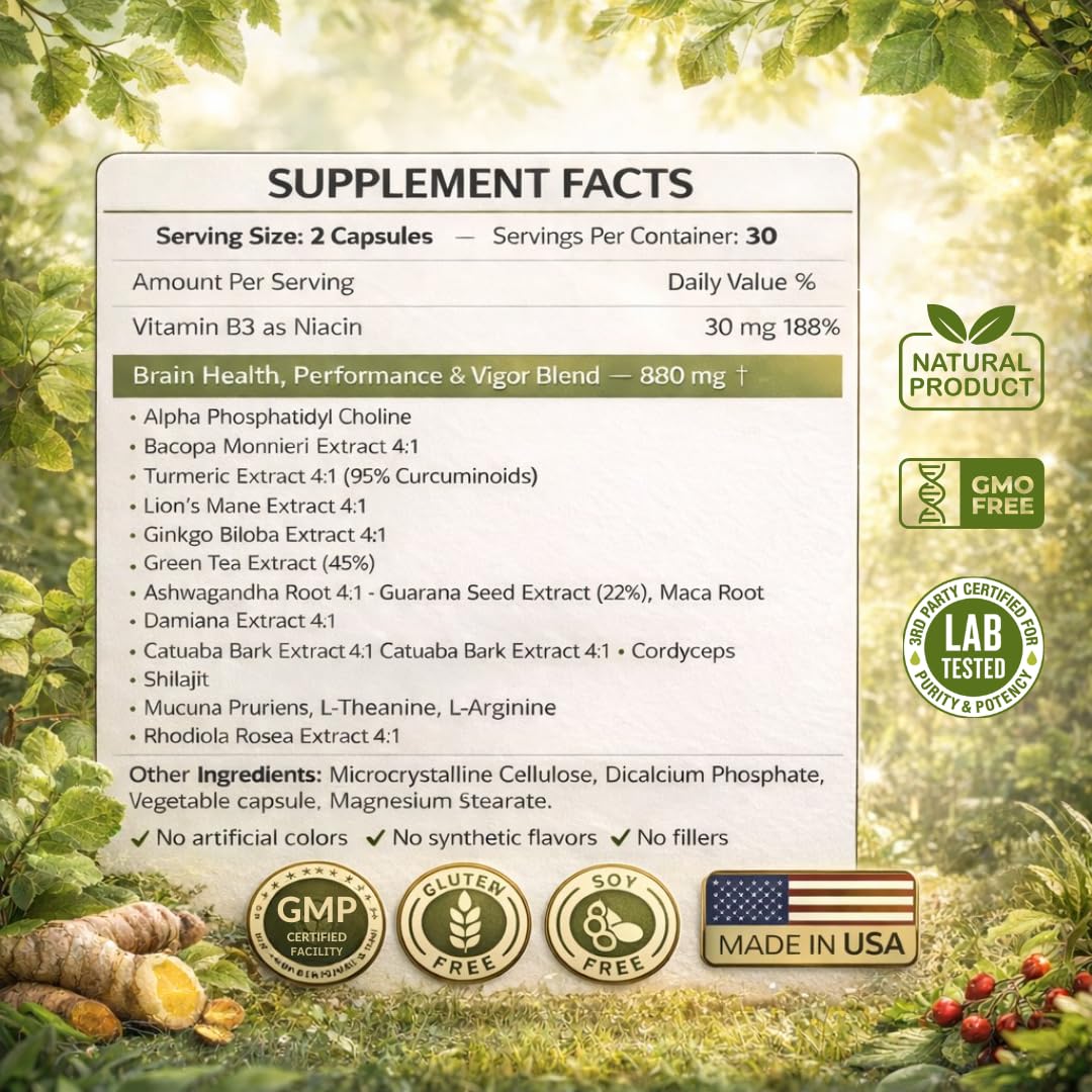 Brain Supplements for Memory & Focus - Nootropic Brain Health - Cognitive Performance, Clarity, Energy, Mental Vigor, Shilajit - Alpha Choline, Lion's Mane, Bacopa, 18 Premium Ingredients SCIENCE FORCEBuy Supplements Australia