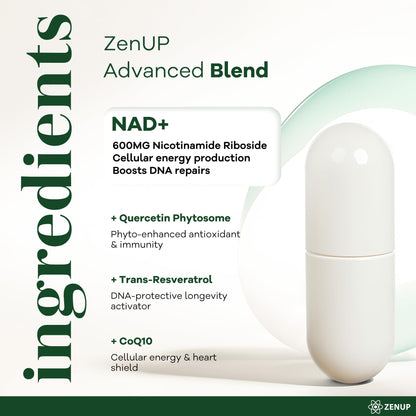 ZenUP NAD+ Supplement | 1100mg Liposomal Nicotinamide Riboside with Resveratrol & Quercetin | Anti-Aging, Cellular Energy, Mental Focus | 120 Caps ZenUPBuy Supplements Australia