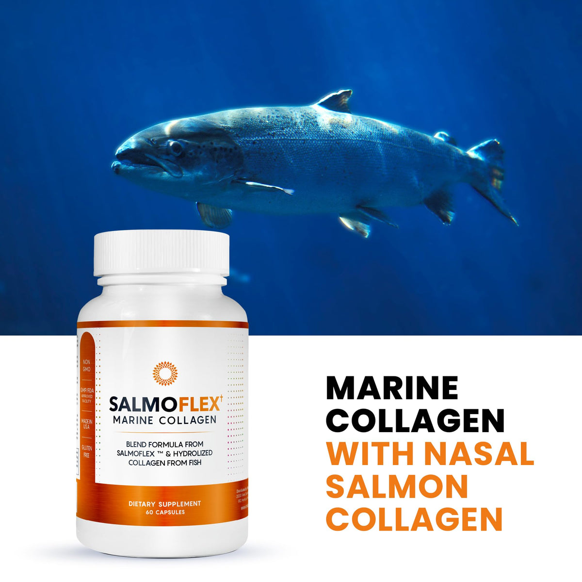 VITASEI Salmoflex Marine Collagen Peptides Pills W/Hyaluronic Acid, Vitamin C, D, E | Salmon Supplements - Hair, Skin, Nails | Multivitamin for Women & Men | Knee, Joint Relief - 60 Capsules VITASEIBuy Supplements Australia