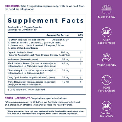 NewRhythm Menopause Probiotics for Women, 7-in-1 Relief, Prebiotics, Black Cohosh Trans-Resveratrol Chasteberry Red Clover Dong Quai, Hot Flashes Night Sweats, No Soy, No Estrogen, 30 Ct NewRhythmBuy Supplements Australia