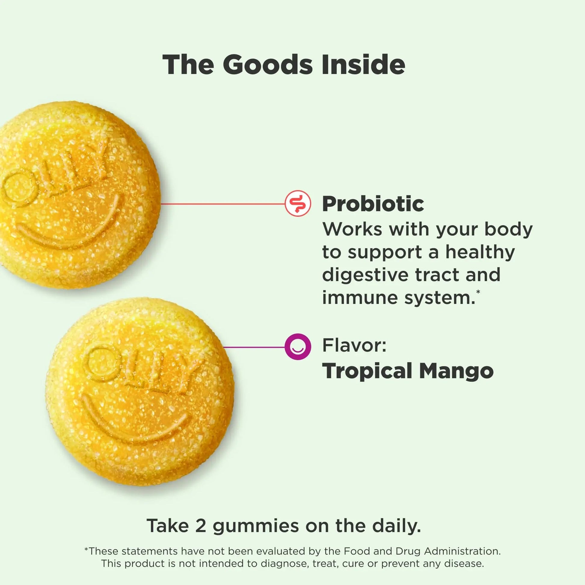 OLLY Probiotic Gummy, Immune and Digestive Support, 1 Billion CFUs, Chewable Probiotic Supplement, Mango, 25 Day Supply - 50 Count OLLYBuy Supplements Australia