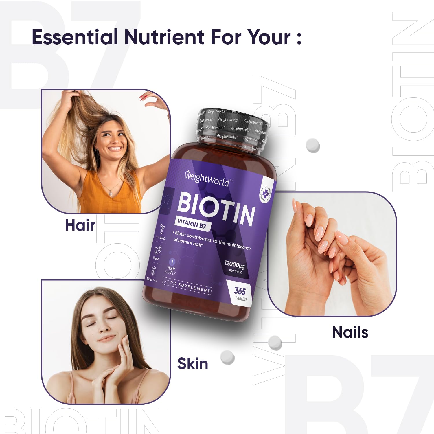 Biotin Hair Growth Supplement 12000mcg - 365 Vegan Biotin Tablets (1 Year Supply) maxmedixBuy Supplements Australia