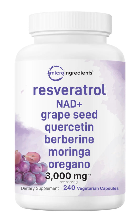 Micro Ingredients Resveratrol NAD Complex 3,000mg for Women & Men, 240 Veggie Capsules | NMN Supplement Alternative | 11-in-1 Blend with NAD+, Quercetin, Moringa, Berberine, Grape Seed, & Oregano Micro IngredientsBuy Supplements Australia
