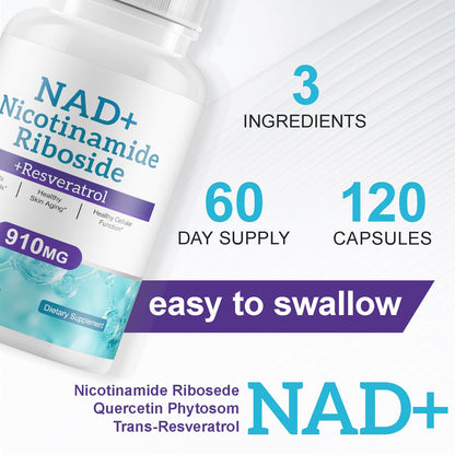 NAD+ Supplement Alternative - Liposomal Nicotinamide Riboside - Resveratrol & Quercetin - High Purity NAD Supplements for Anti-Aging, Focus, Energy 120 Capsules RuduwuBuy Supplements Australia