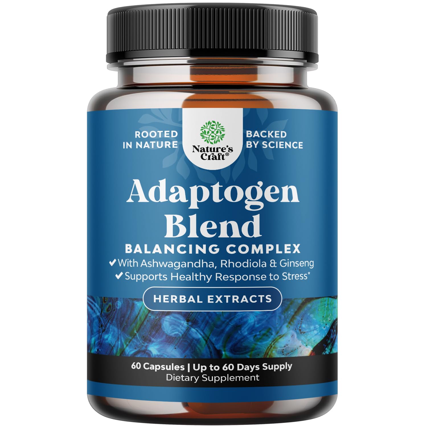 Herbal Adaptogen Mood Support Supplement - Calming Adaptogens Supplement for Stress & Cortisol Management with Ashwagandha Rhodiola Rosea & Maca Root - Vegan & Daytime Friendly - 60 Count Natures CraftBuy Supplements Australia