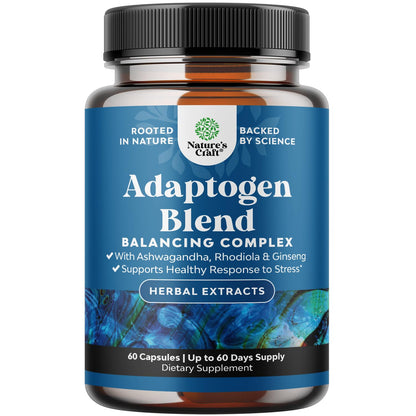 Herbal Adaptogen Mood Support Supplement - Calming Adaptogens Supplement for Stress & Cortisol Management with Ashwagandha Rhodiola Rosea & Maca Root - Vegan & Daytime Friendly - 60 Count Natures CraftBuy Supplements Australia