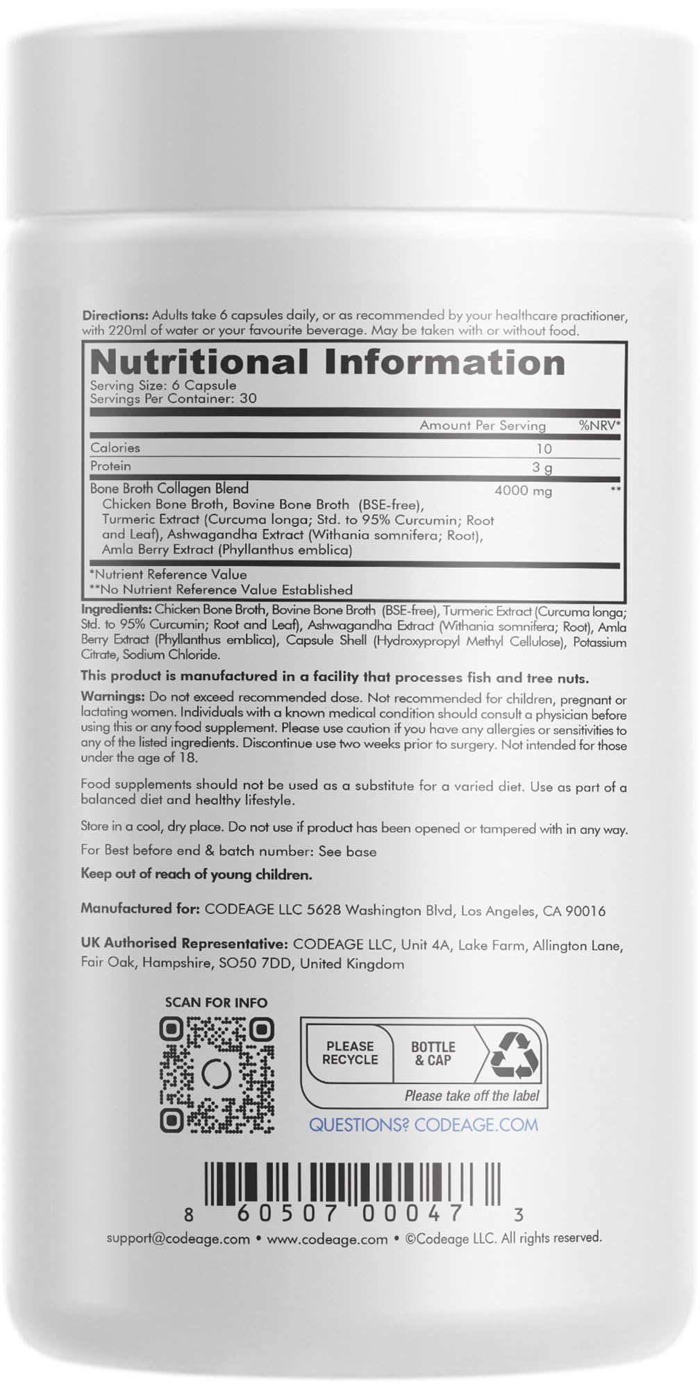 Codeage Bone Broth Collagen Capsules Grass Fed - Pasture Raised Chicken Bone Broth Collagen CodeageBuy Supplements Australia