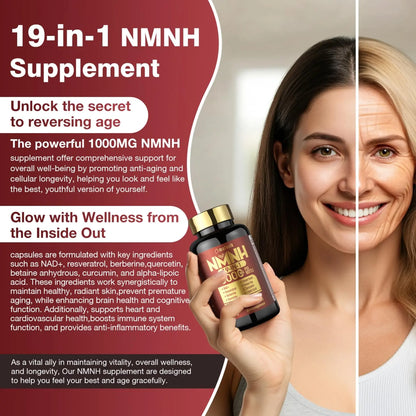 19 in 1 NMNH (Dihydronicotinamide Mononucleotide) 1000mg Per Serving, Nad Supplement Boost NAD+ Levels Nad Resveratrol Supplement with Quercetin, Vitamin D3 K2, Healthy Aging, Energy, 90 Capsules molorik pureBuy Supplements Australia