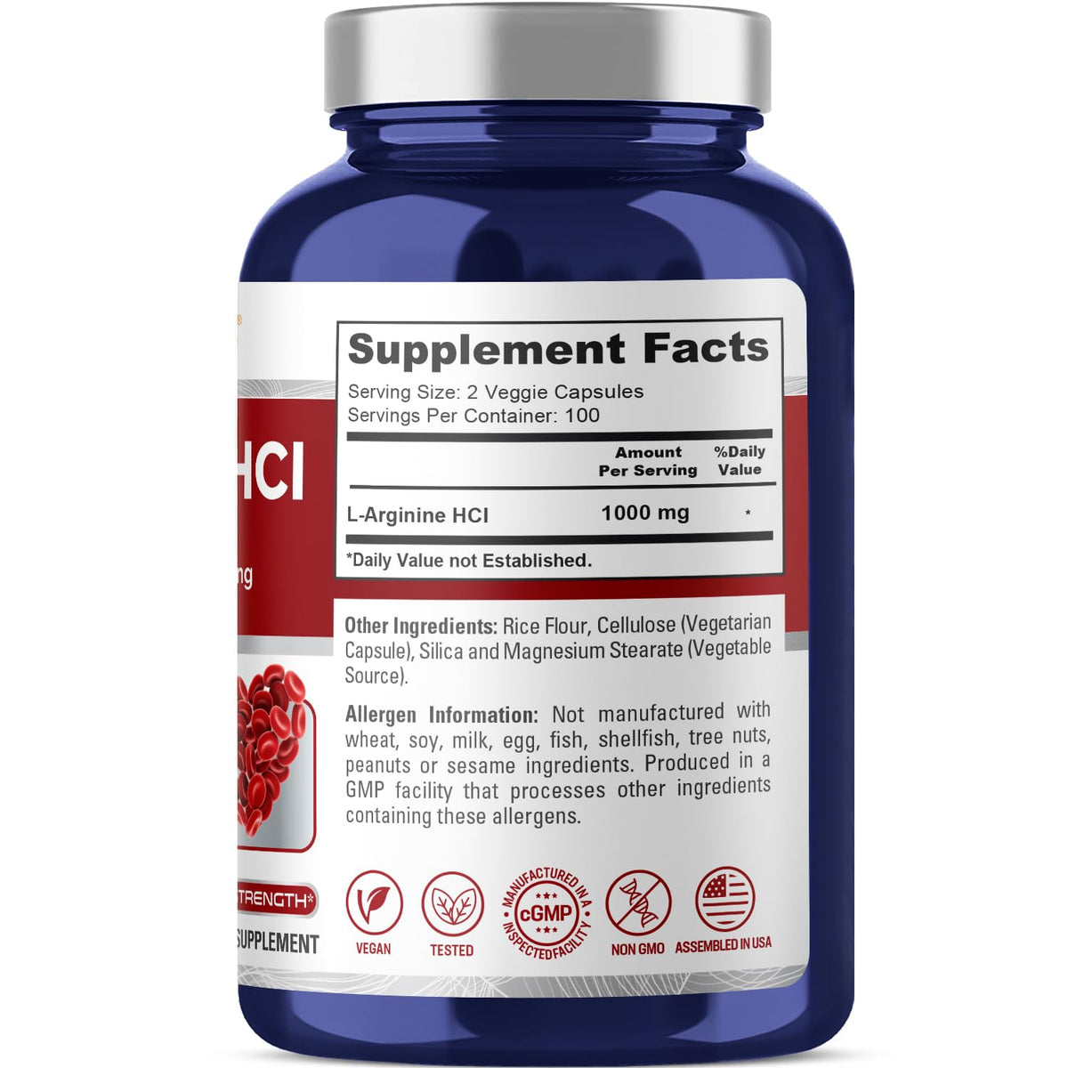 NusaPure L-Arginine 1000 mg 200 Veggie Capsules (Non-GMO, Vegetarian, Vegan) NusaPureBuy Supplements Australia