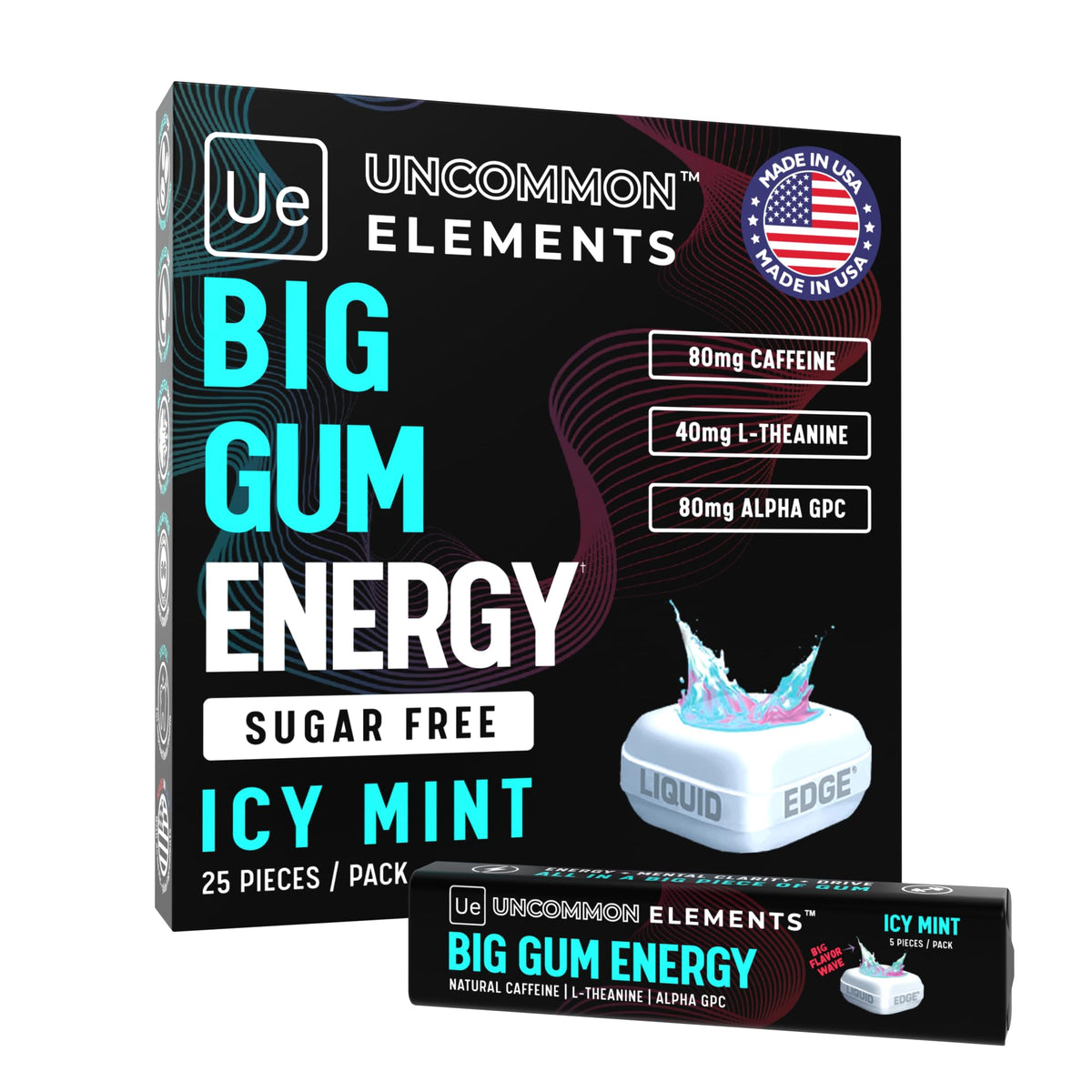 BIG GUM ENERGY & FOCUS – 80mg Caffeine + 40mg L-Theanine + 80mg Alpha GPC – Nootropic Chewing Gum for Focus, Energy & Execution – Icy Mint – 25 Pieces (5 Packs) Gym & Work Execution. UNCOMMON ELEMENTSBuy Supplements Australia