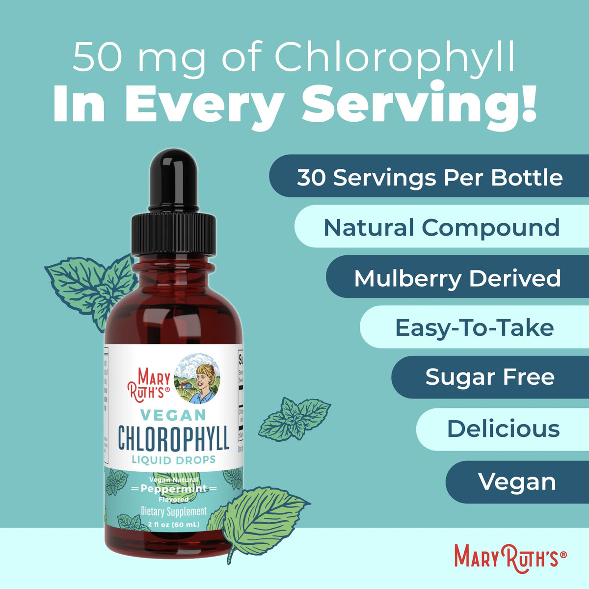 MaryRuth's Chlorophyll Liquid Drops | Clean Label Project Certified® | Vegan | Non-Diluted Liquid Chlorophyll| Mulberry Derived Supplement for Ages 14+ | Non-GMO | Delicious Minty Flavor | 2 Fl Oz MARYRUTH'SBuy Supplements Australia