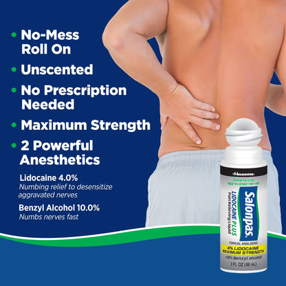 Salonpas LIDOCAINE Plus 3 oz ROLL ON Pain Relieving Liquid! Maximum Strength 4% Lidocaine for Numbing Pain Relief! Mess Free Application! (3 Pack) SalonpasBuy Supplements Australia