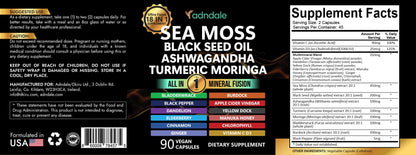 Adndale Sea Moss Capsules - Sea Moss Blend with Ashwagandha, Turmeric- 90 Count