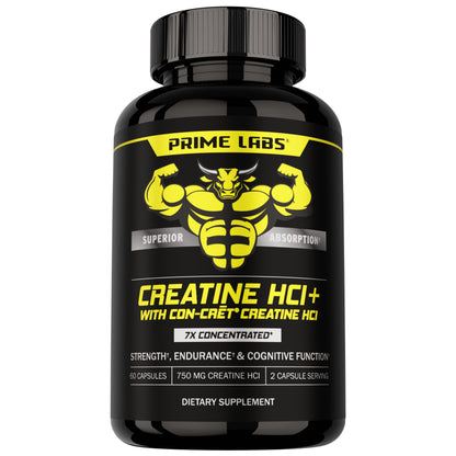 Prime Labs Creatine HCl Capsules - with CON-CRĒT®, Rhodiola Root Extract, & L-Theanine - Muscle Support, Endurance, Cognitive Function - for Men & Women - 60 Pills Prime LabsBuy Supplements Australia