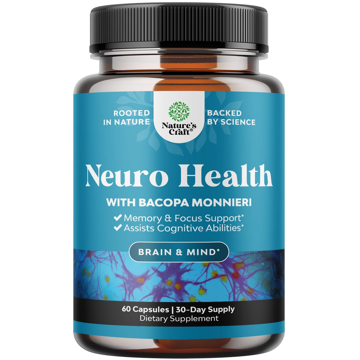 Nootropic Brain Supplement for Memory and Focus Support - Vitamins for Mental Support & Clarity with Bacopa Monnieri, VIT A, B6, Riboflavin, Niacin, Thiamin & Folate