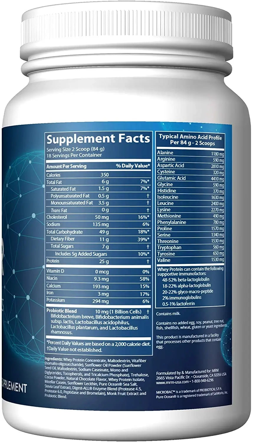 MRM Nutrition Gainer Protein with Probiotics & Postbiotics - Chocolate Flavored for Men & Women, 25g Protein, Whey Protein Concentrate & Isolate, Micellar Casein, & Digestive Enzymes - 18 Servings MRMBuy Supplements Australia