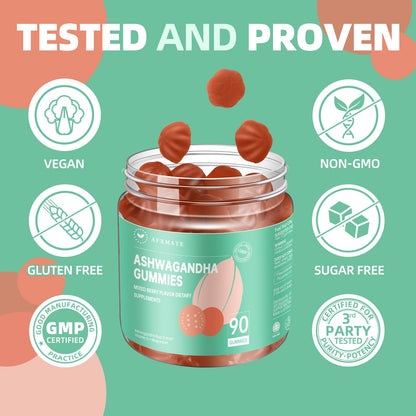 AFXMATE Ashwagandha Gummies for Women Sugar Free, Men's Ashwagandha Supplement Gummy with Vitamin D Magnesium Vegan (90 Counts) AFXMATEBuy Supplements Australia