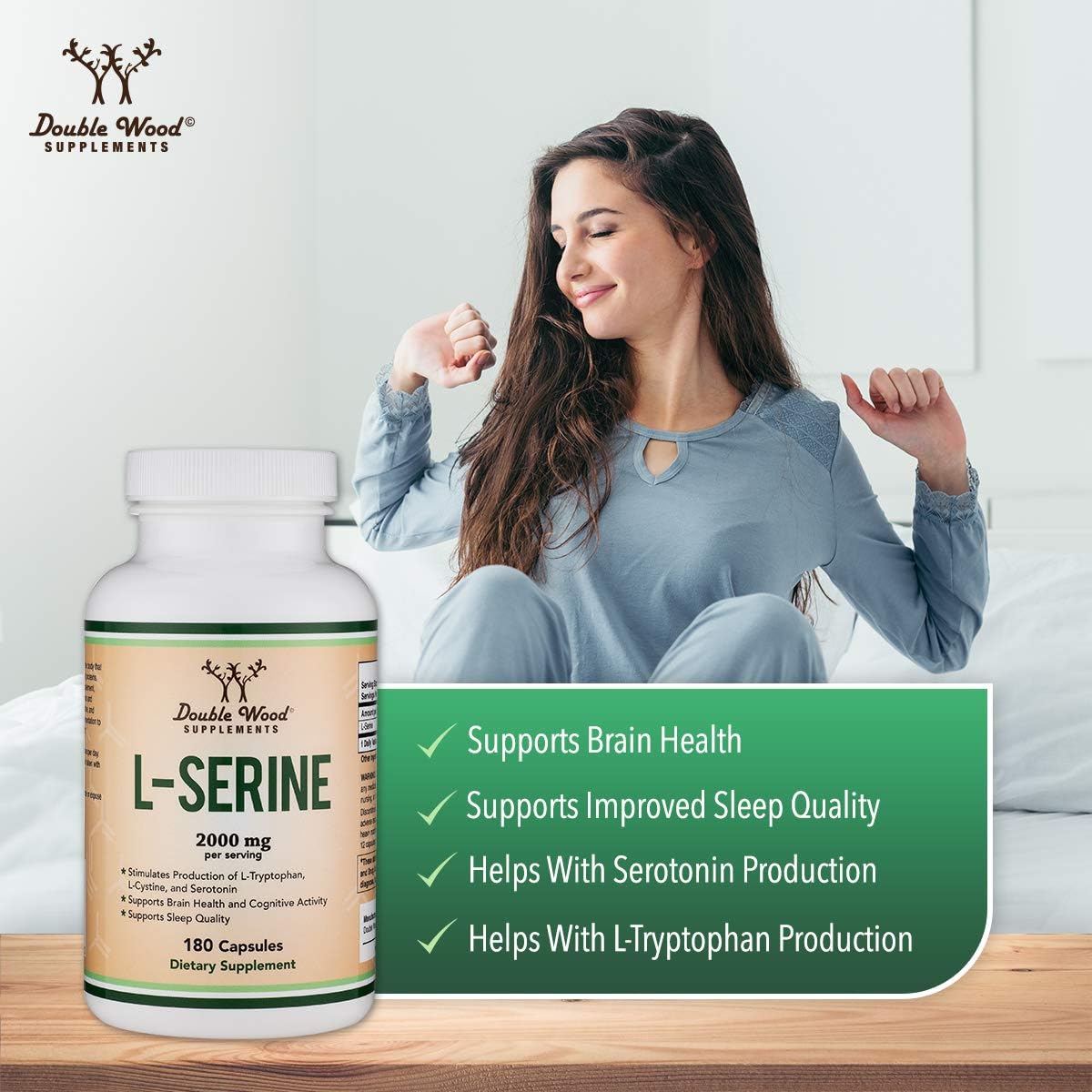 L-Serine Capsules (Third Party Tested) - 2,000mg Servings Used in Clinical Study, 180 Count, 500mg per Capsule (L Serine Amino Acid for Serotonin Production and Brain Support) by Double Wood Double Wood SupplementsBuy Supplements Australia