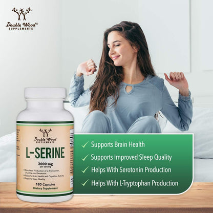 L-Serine Capsules (Third Party Tested) - 2,000mg Servings Used in Clinical Study, 180 Count, 500mg per Capsule (L Serine Amino Acid for Serotonin Production and Brain Support) by Double Wood Double Wood SupplementsBuy Supplements Australia