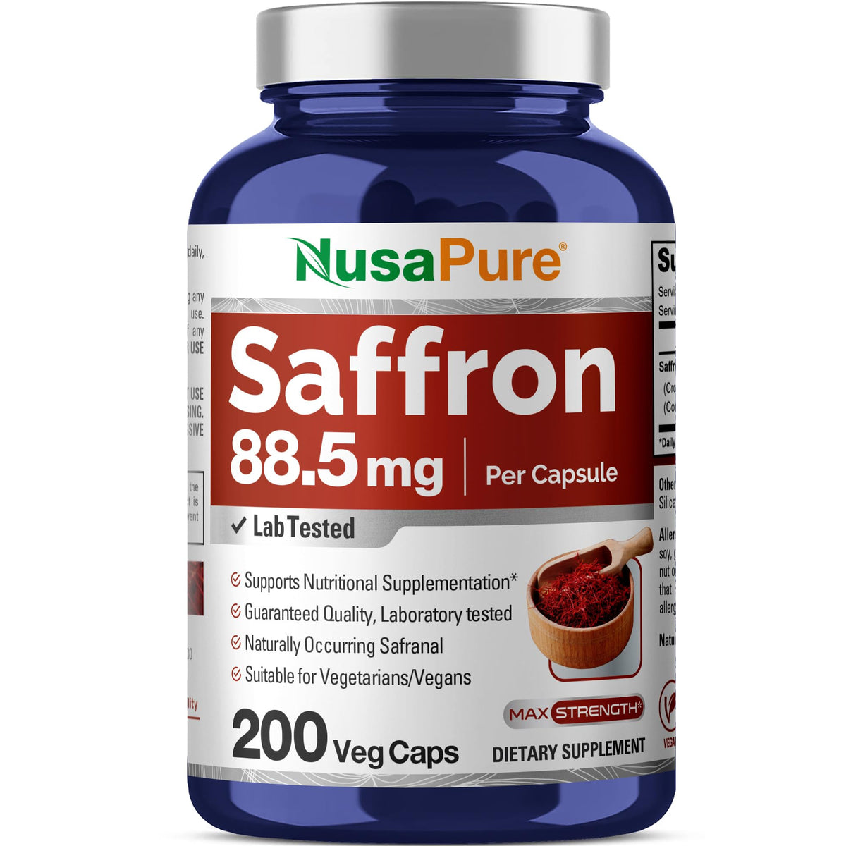NusaPure Saffron Extract 88.5mg 200 Veggie Caps (Vegetarian, Non-GMO, Vegan) NusaPureBuy Supplements Australia