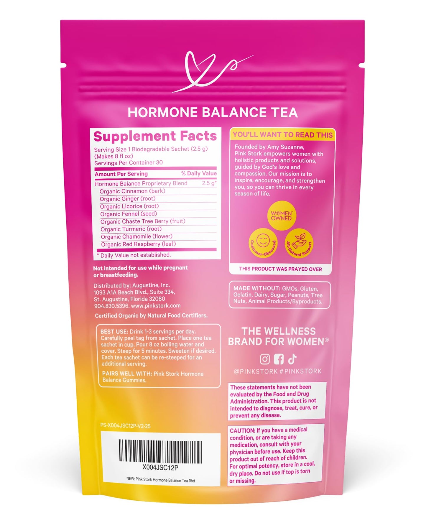 Pink Stork Hormone Balance Tea for Women – Red Raspberry Leaf & Chasteberry (Vitex) – Organic Herbal Tea for PMS, Menstrual Cycle & Perimenopause Support – Caffeine-Free Cinnamon Blend – 30 Cups Pink StorkBuy Supplements Australia
