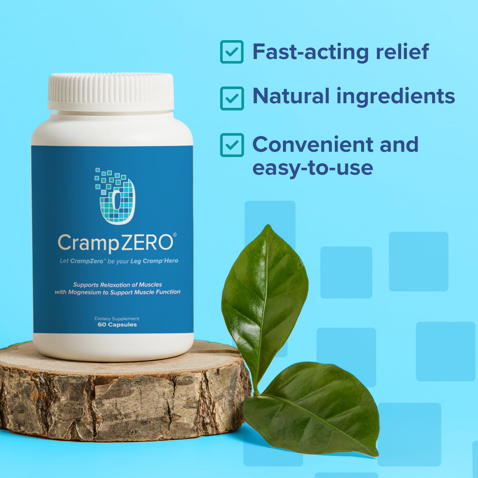 CrampZero Magnesium for Leg Cramps at Night – Potassium Magnesium Supplement with Calcium and Vitamin D3, Supports Muscle Relaxation and Function, Night Leg Cramps Relief, 60 Capsules CrampZeroBuy Supplements Australia