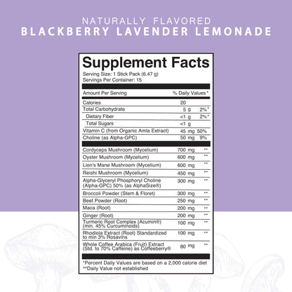 Roots Focus Brain Supplement - Nootropic Mushroom Supplement Powder for Memory, Focus, Energy - Lion's Mane, Cordyceps, and Reishi Mushrooms with Caffeine - Blackberry Lemonade, 15 On the Go Packets Silver Star NutritionBuy Supplements Australia