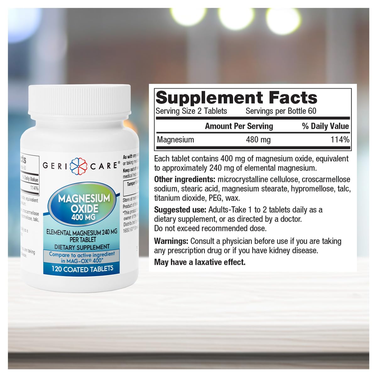 GeriCare Magnesium Oxide Supplement 240 mg of Elemental Magnesium, 120 Tablets, Essential Mineral Support, Promotes Vascular Health, Bone Strength, and Muscle Function (Pack of 1) GeriCareBuy Supplements Australia