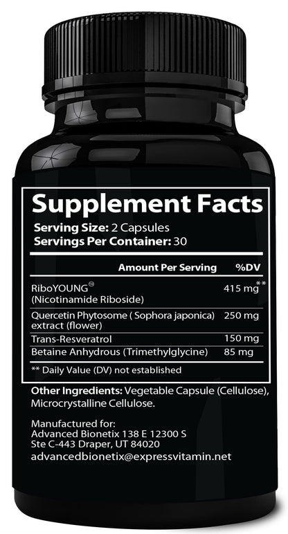 Advanced Bionetix NAD Supplement with Nicotinamide Riboside Plus Resveratrol, Quercetin, Betaine w/RiboYOUNG™ for True Anti Aging Advanced BionetixBuy Supplements Australia