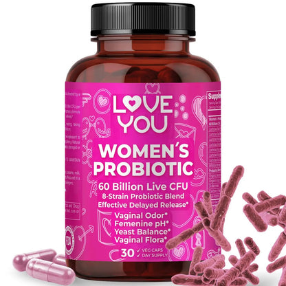 Love You Womens Probiotic, Ph Balance, Ut, Feminine, Vaginal Health Supplement, Digestive, Pre + Pro + Postbiotic, Delayed Release, 60 Billion Live CFU, 8-Strain Probiotic Blend, 30 Veg Caps Servings Love YouBuy Supplements Australia