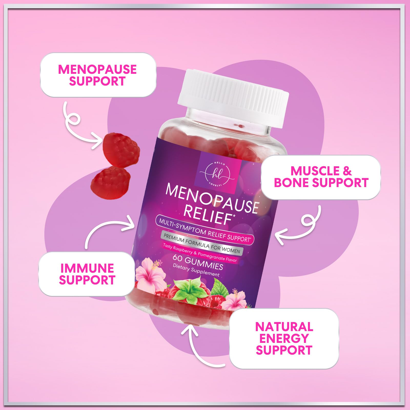Menopause Supplements for Women - Complete Natural Mild Hot Flashes & Night Sweats Support, Multi Benefit Menopause Relief Gummy, Support for Balance & Energy, Gluten-Free & Non-GMO - 60 Gummies Hello Lovely!Buy Supplements Australia