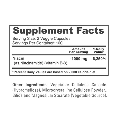 NusaPure Niacinamide 1000mg 200 Veggie Capsules (Non-GMO, Vegan) Flush Free NusaPureBuy Supplements Australia