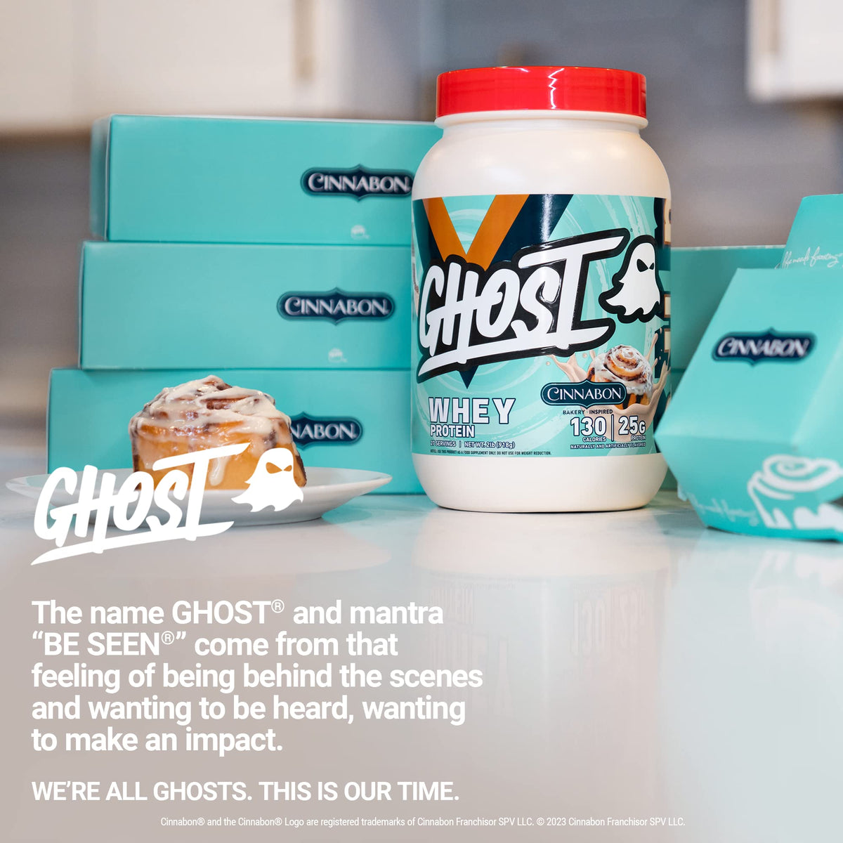 GHOST Whey Protein Powder, Cinnabon - 2LB Tub, 25G of Protein - Cinnamon Roll Flavore GHOSTBuy Supplements Australia