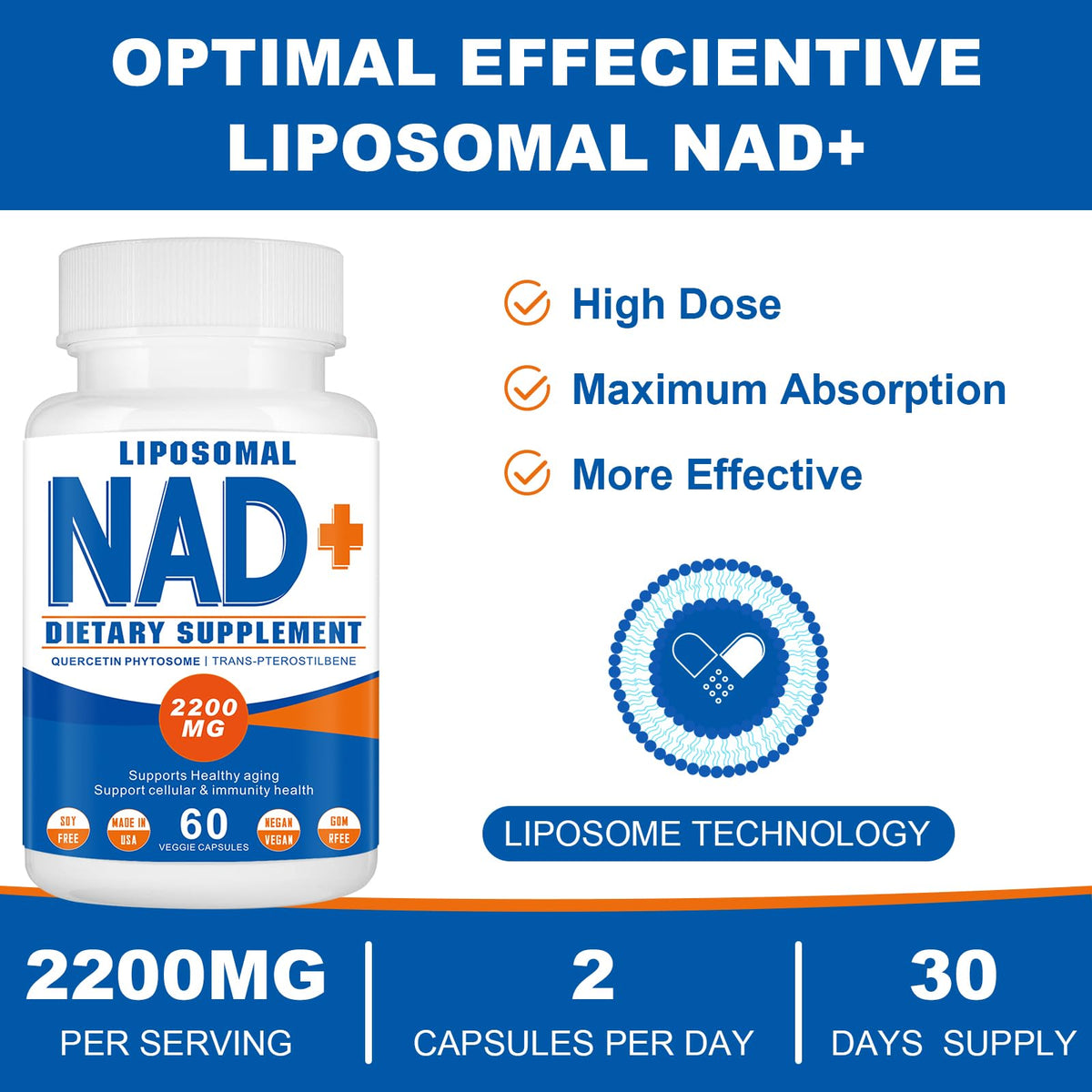 Spliferkou 2200mg Liposomal NAD+ Supplement - Enhances Cell Energy & Aging Defese, 60 Capsules SpliferkouBuy Supplements Australia