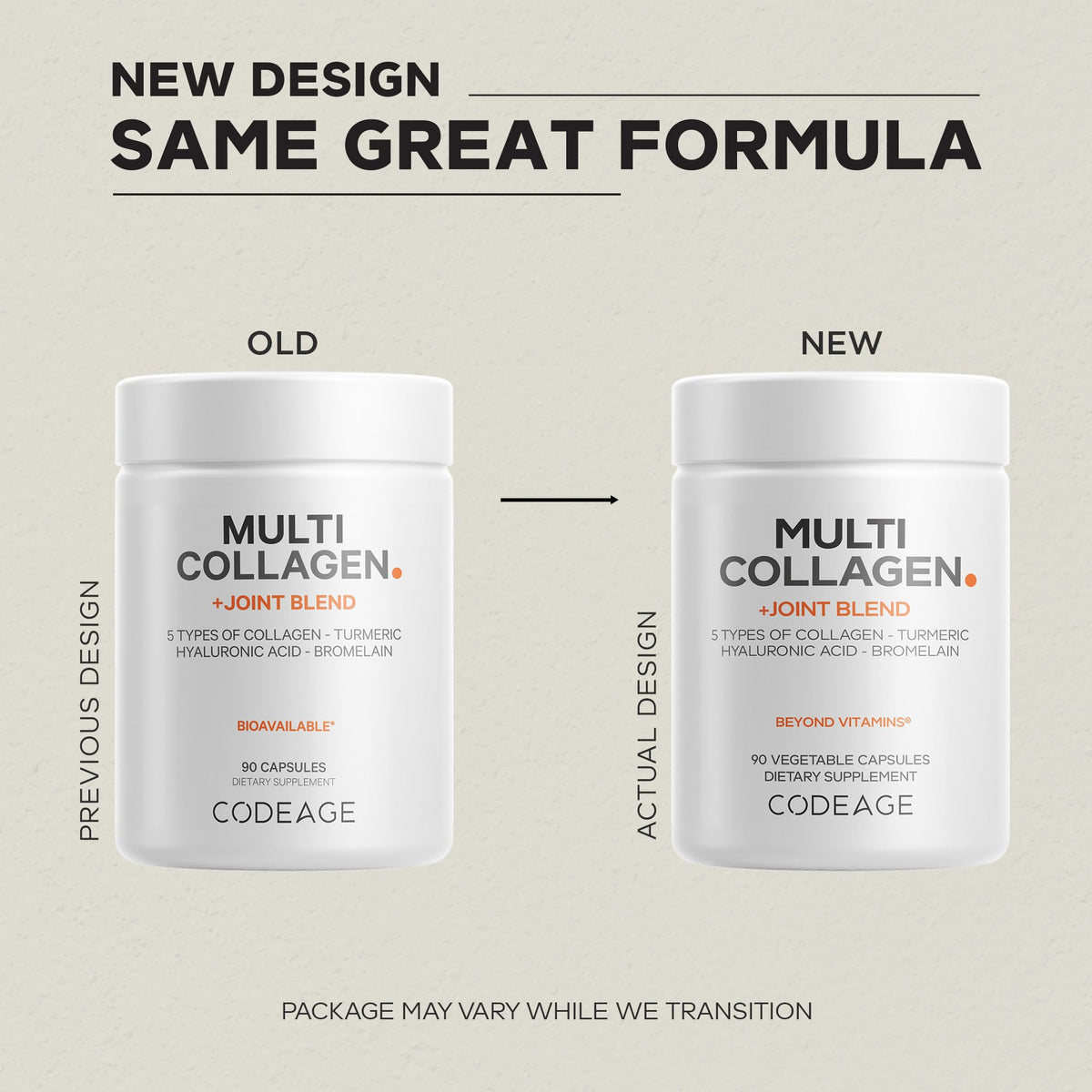 Codeage Multi Collagen Protein + Joint Blend Supplement, Hyaluronic Acid, Bromelain, Turmeric, Ginger, Boswellia, Astaxanthin - Hydrolyzed Bovine Collagen
